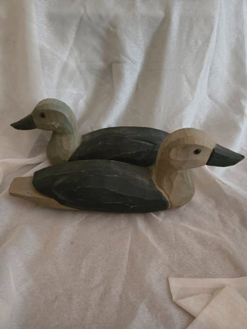VTG Lot of 2 Folk Art Hanging Duck Decoy Wood Hand Carved 15"